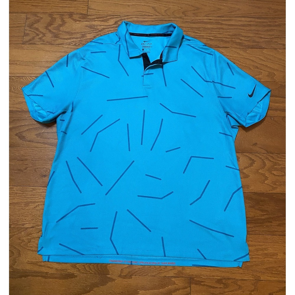Nike Dri-FIT Tiger Woods Collection Men's Teal Polo XL Geometric Excellent Print